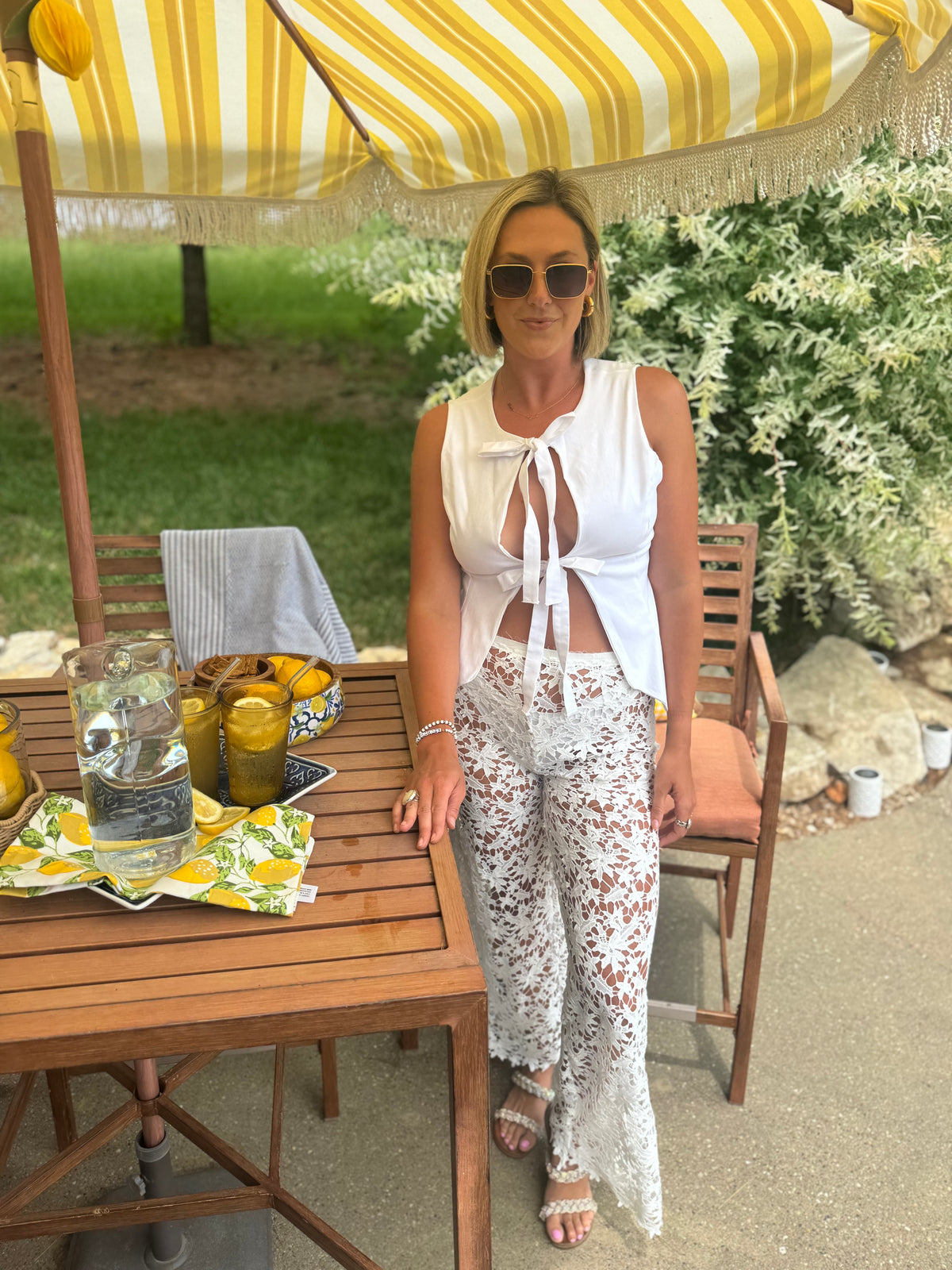 Ivory Tie Front Open Vest
