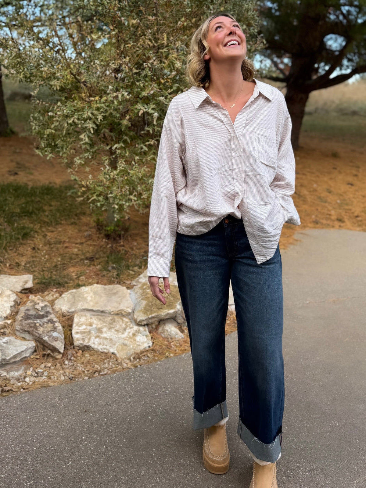 Mocha Striped Oversized Button Down Shirt