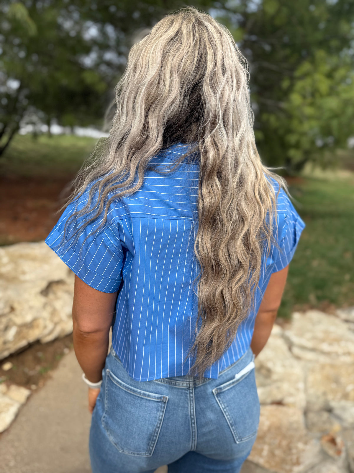 Cobalt Blue Cropped Woven Shirt
