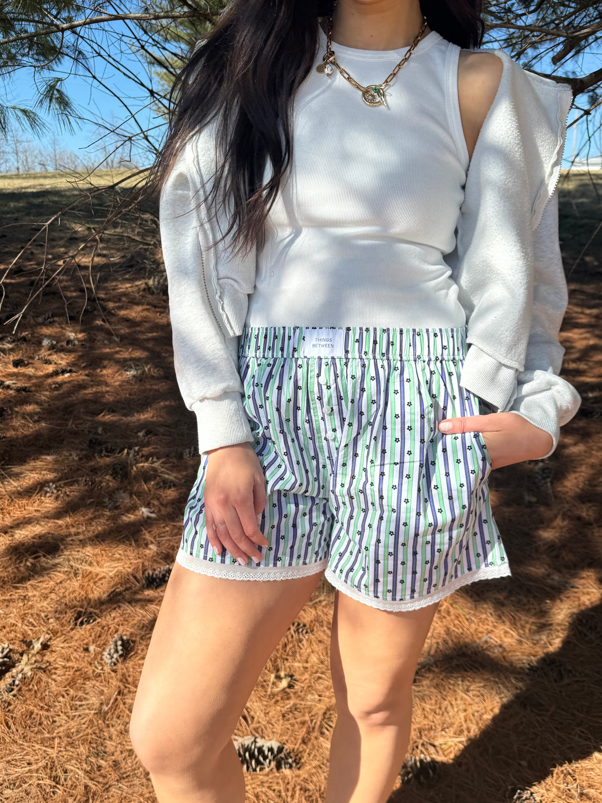 Green & Blue Floral Stripe Boxers