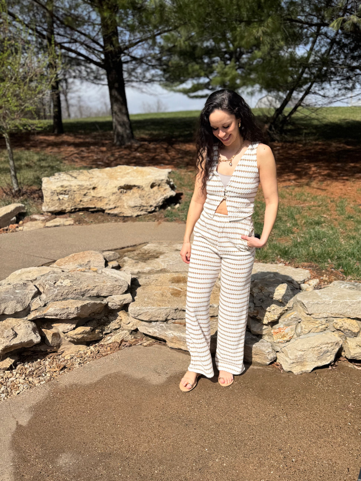 Taupe Stripe Knit Vest