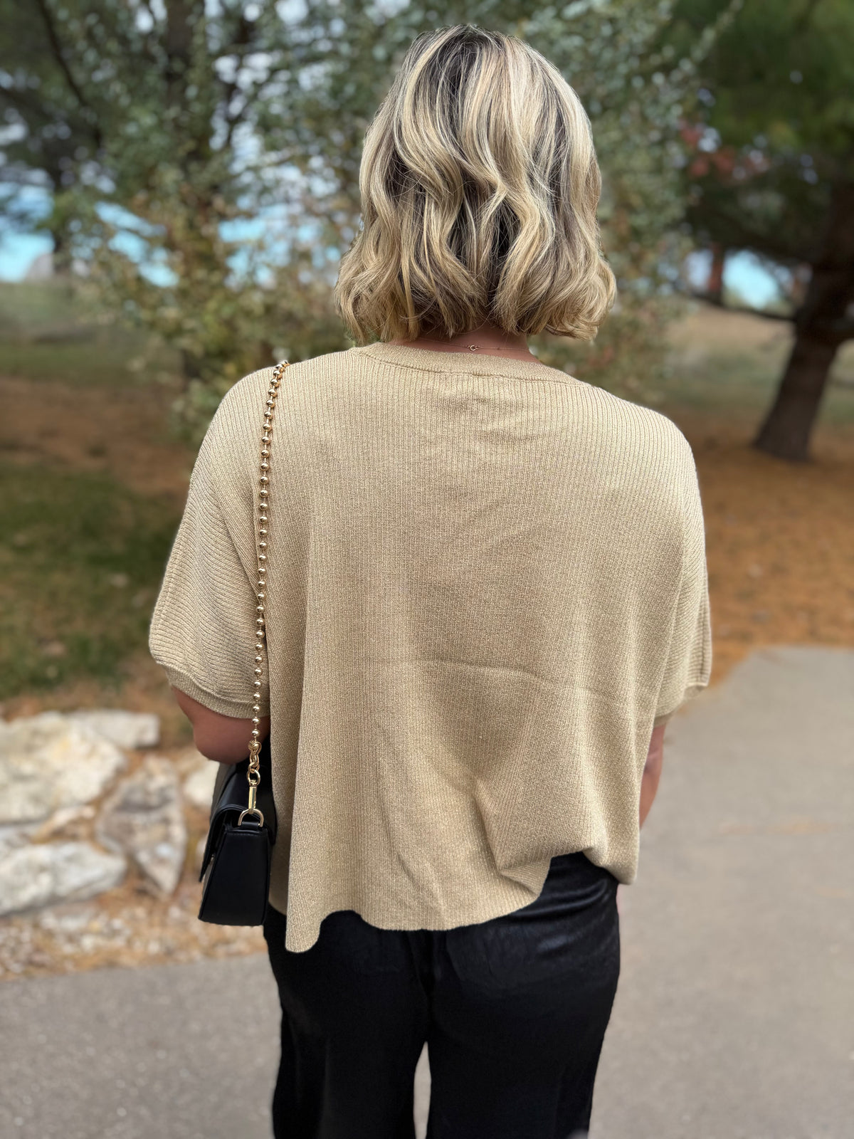 Gold Short Sleeve Lurex Top