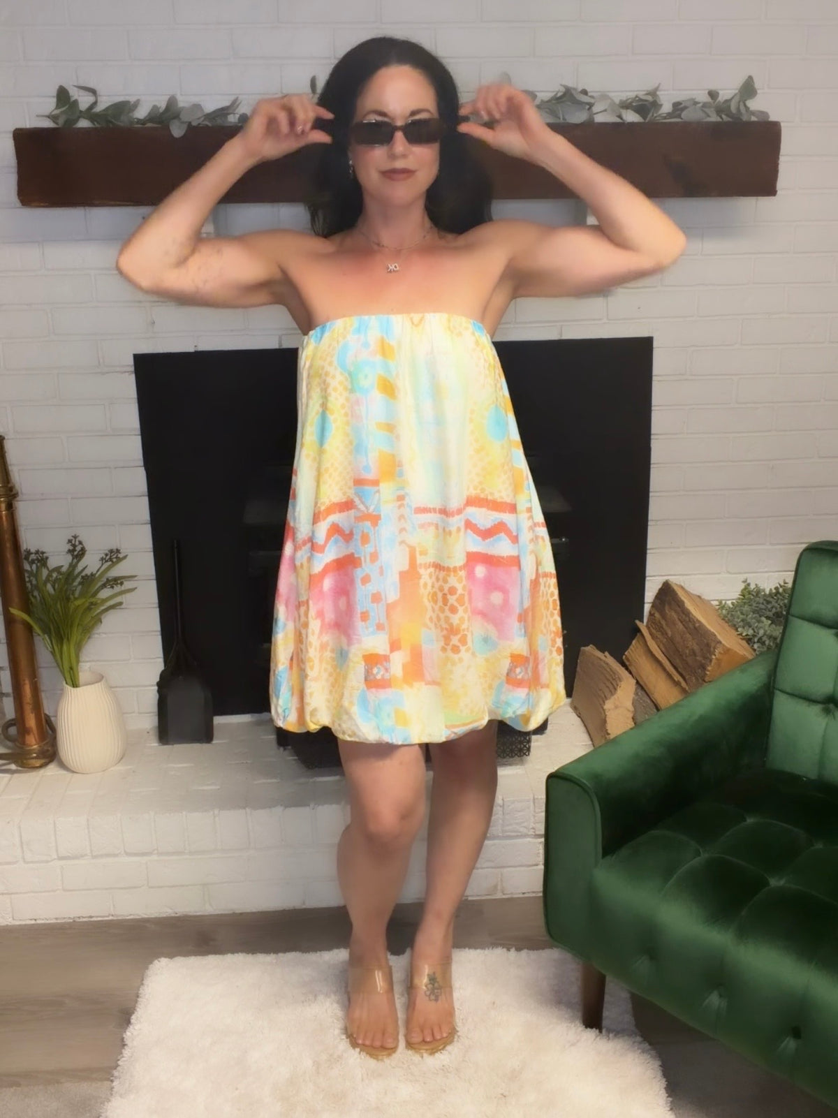 Watercolor Tube Bubble Hem Mini Dress