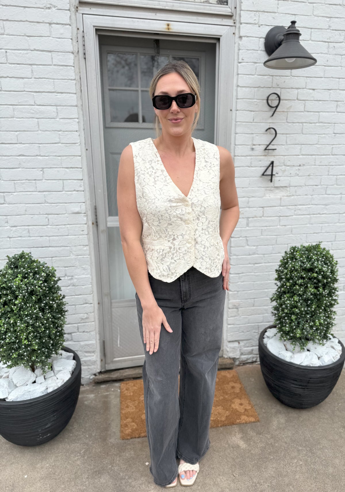 Ivory Lace Tie Back Vest