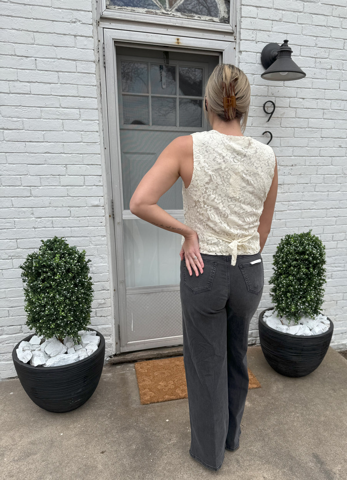 Ivory Lace Tie Back Vest