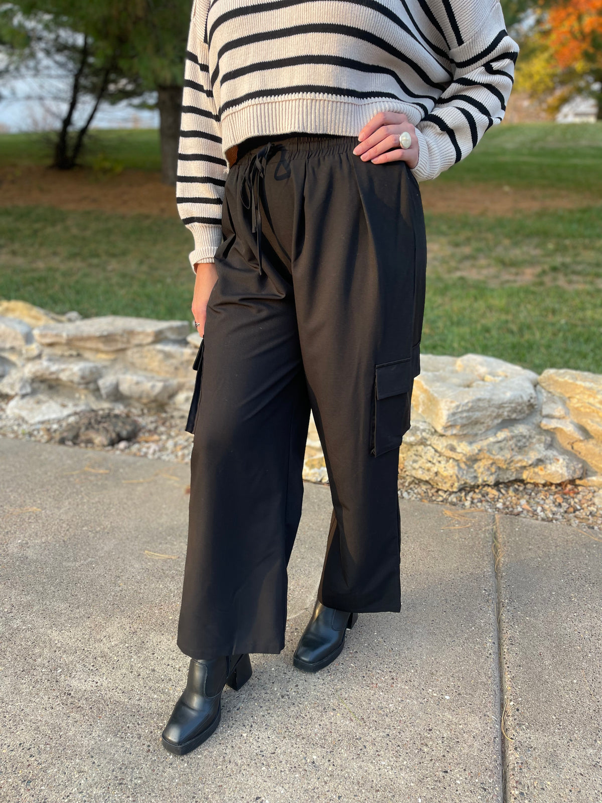 Black Wide Leg Cargo Pants