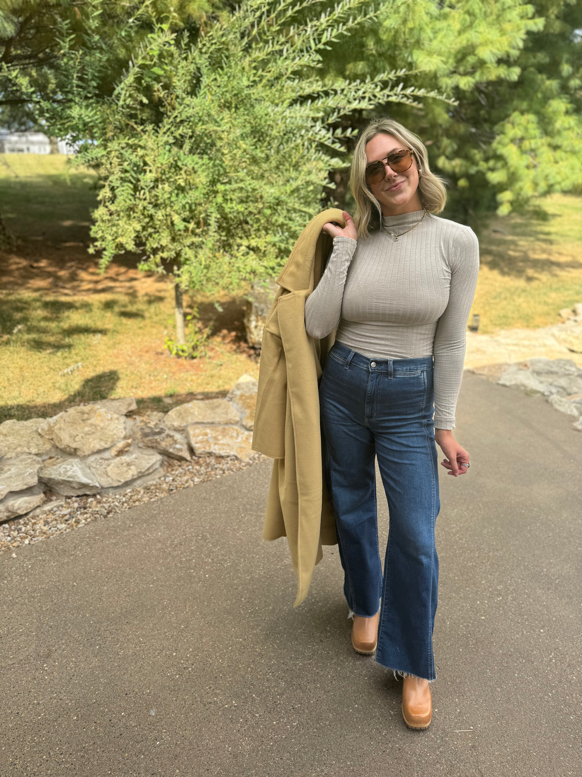 Honey Gold Long Open Front Coat
