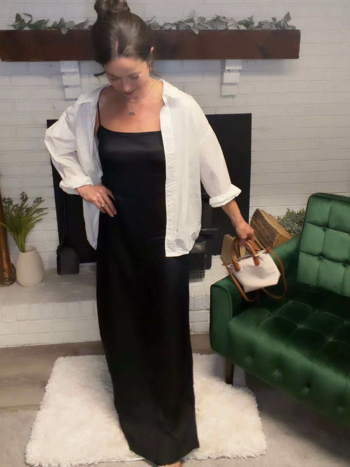 Black Spaghetti Strap Woven Slip Dress