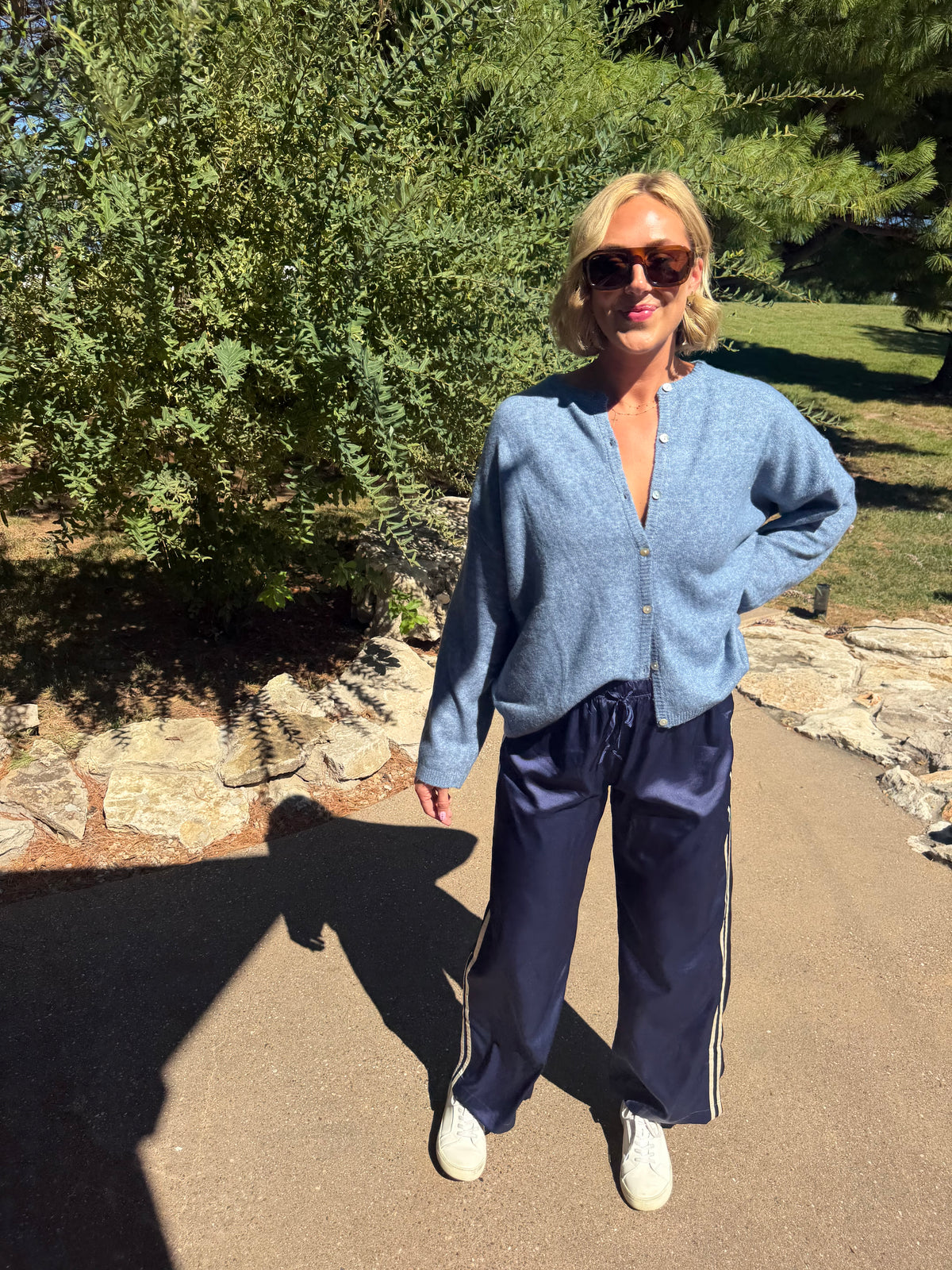 Navy with Cream Stripe Track Pants