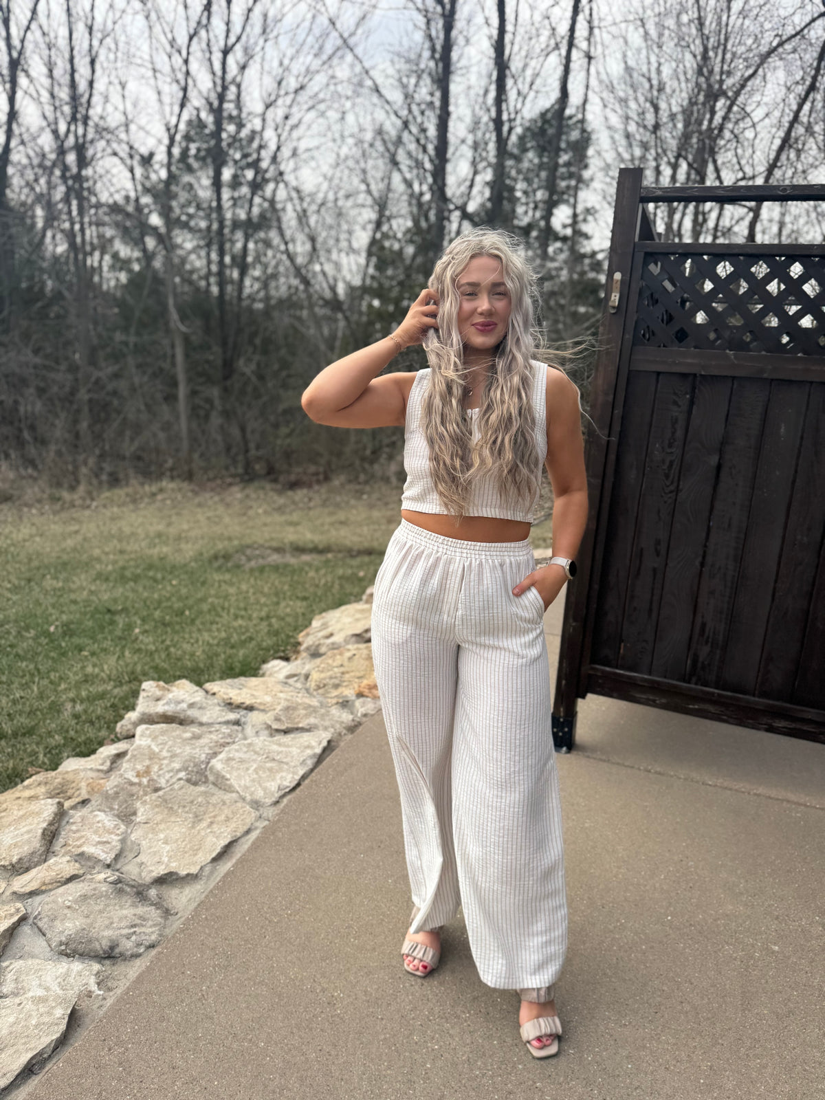Taupe Stripe Woven Wide Leg Pants