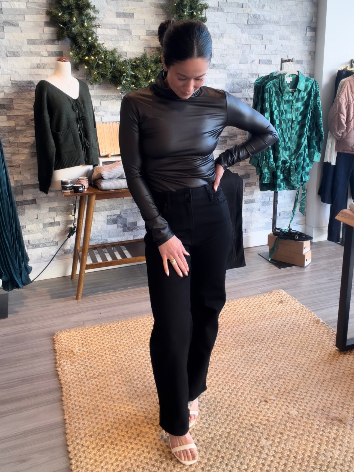 Black Faux Leather Bodysuit