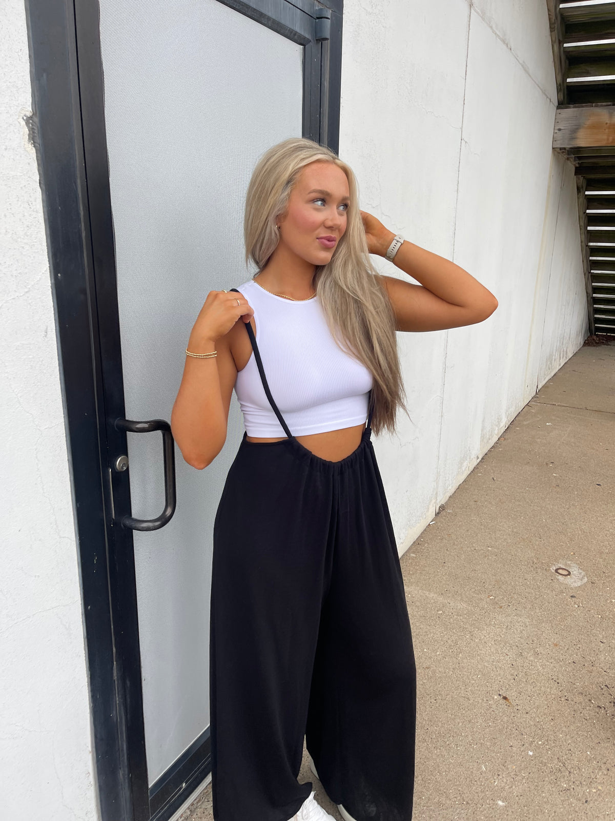 Black Wide Leg Suspender Jumper