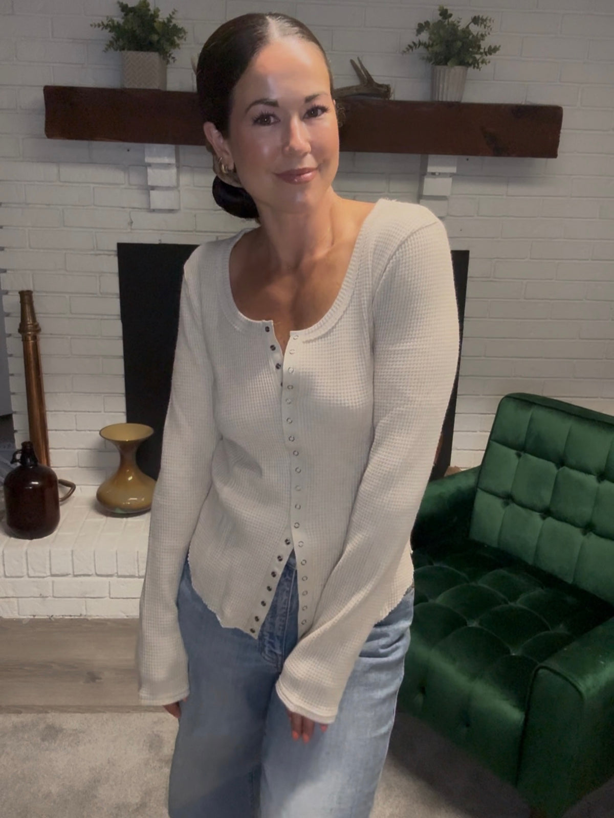 Oatmeal Snap Front Thermal Top