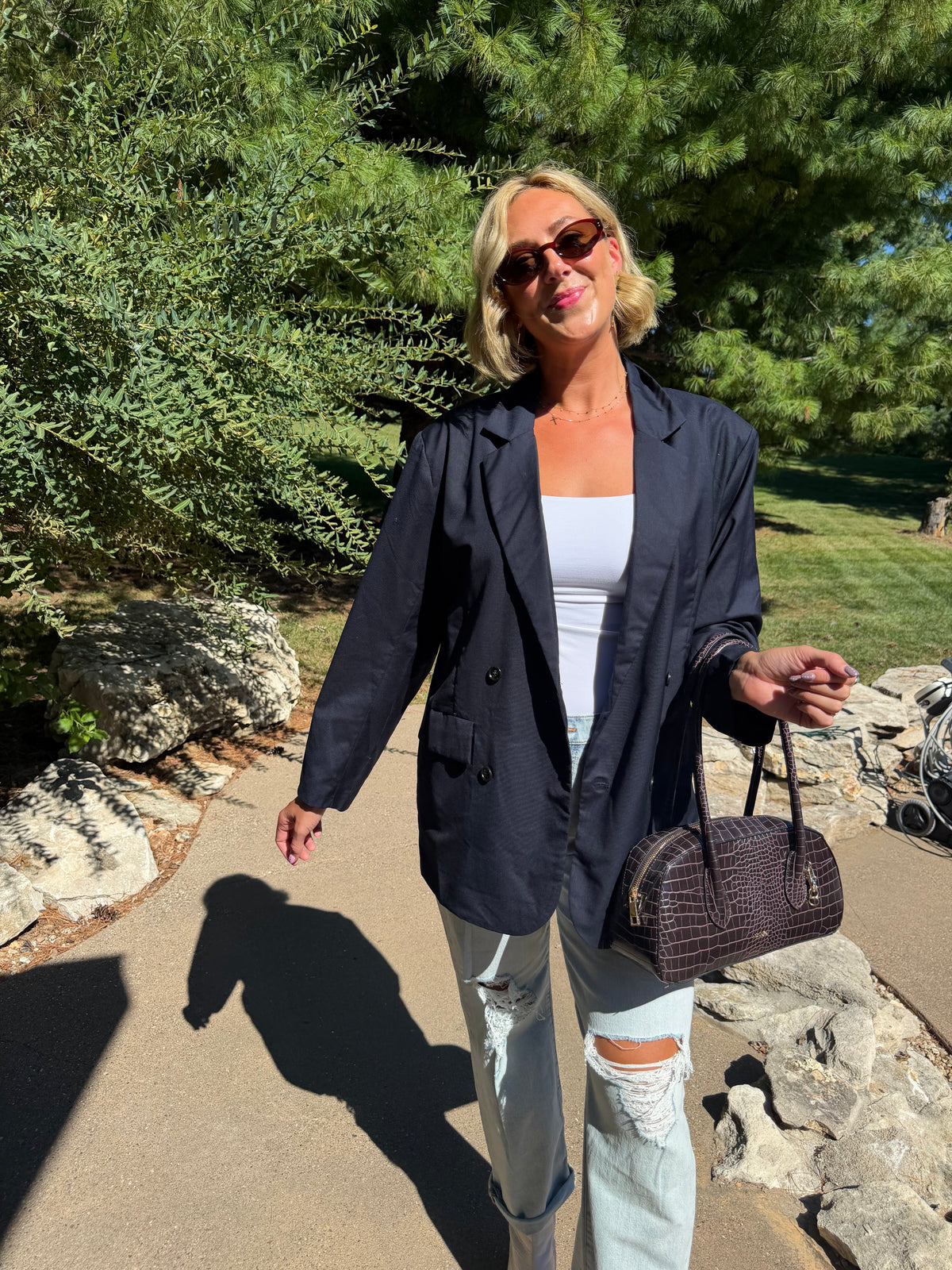 Navy Oversized Double Breasted Blazer