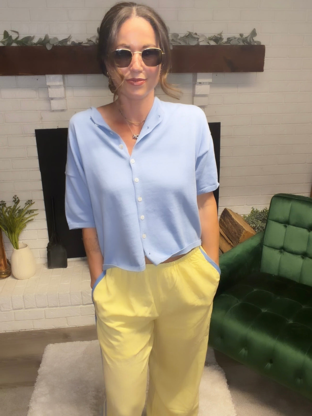 Light Blue Knit Short Sleeve Cardigan
