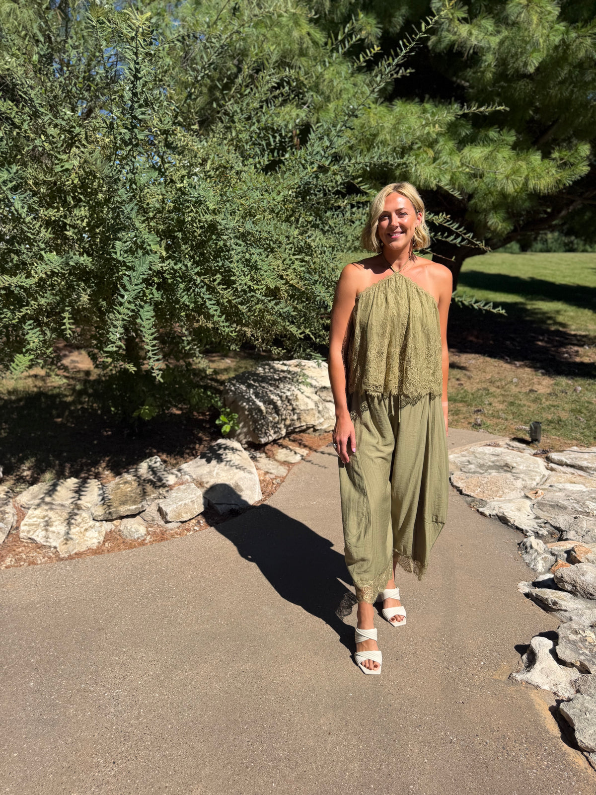 Olive Scallop Lace Halter Top