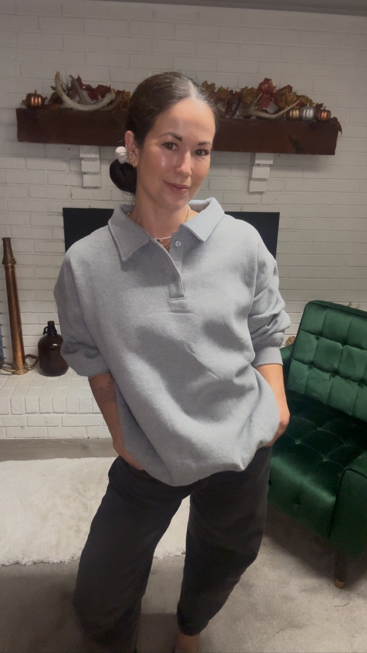 Heather Grey Henley Pullover Sweatshirt