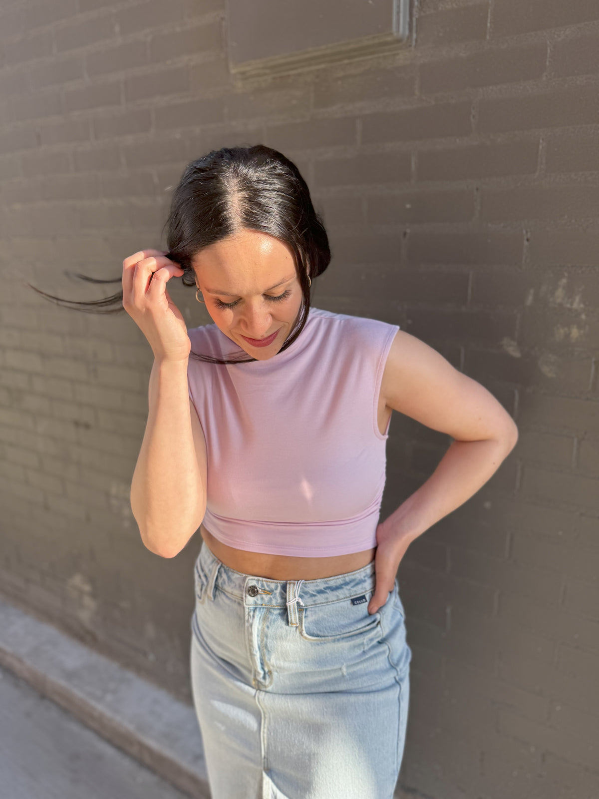 High Neck Sleeveless Lavender Top