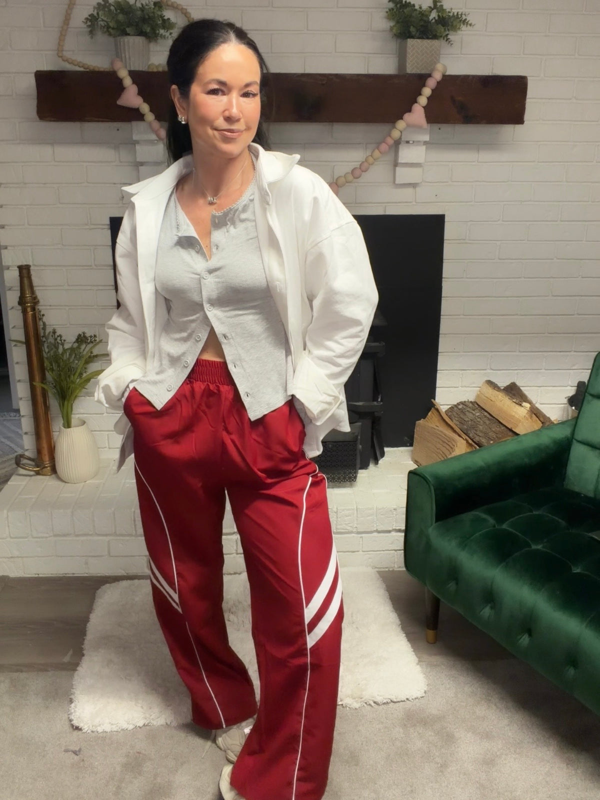 Red Wide Leg Track Pant
