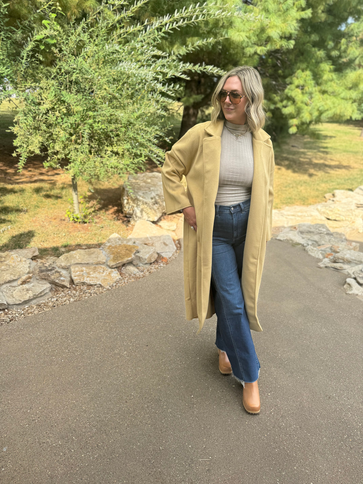 Honey Gold Long Open Front Coat