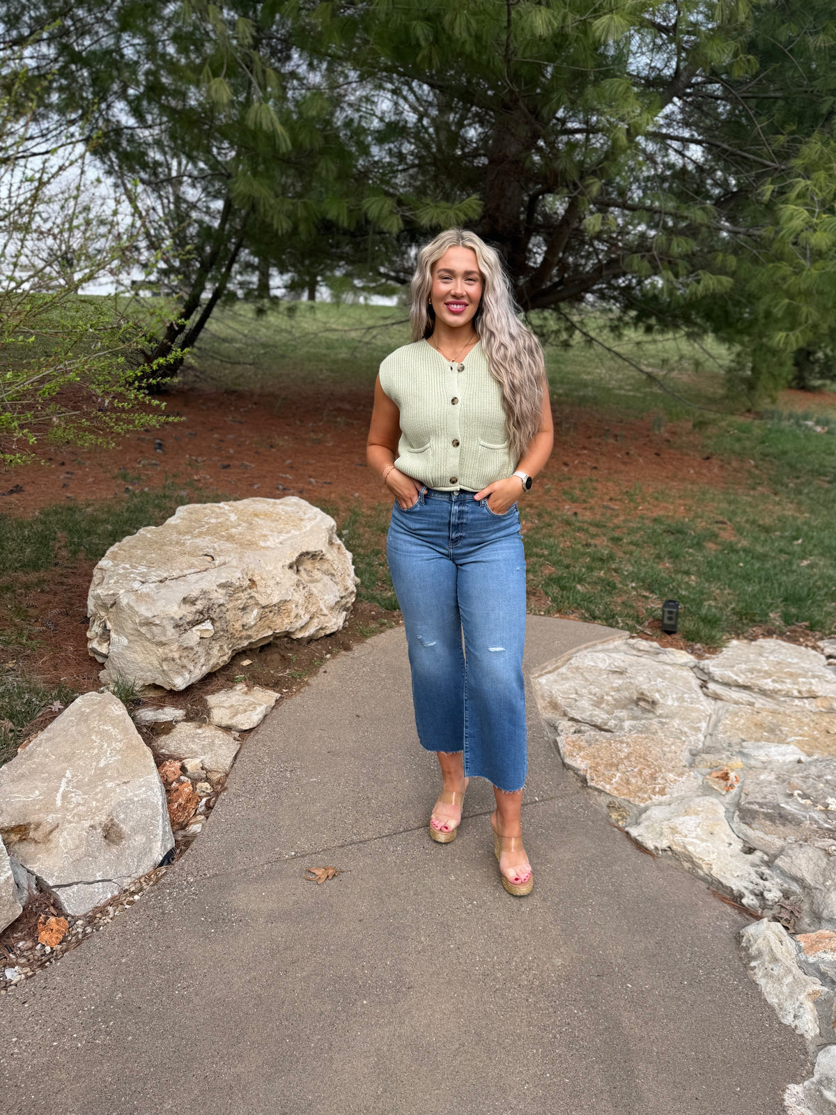 Light Green Button Front Sweater Vest