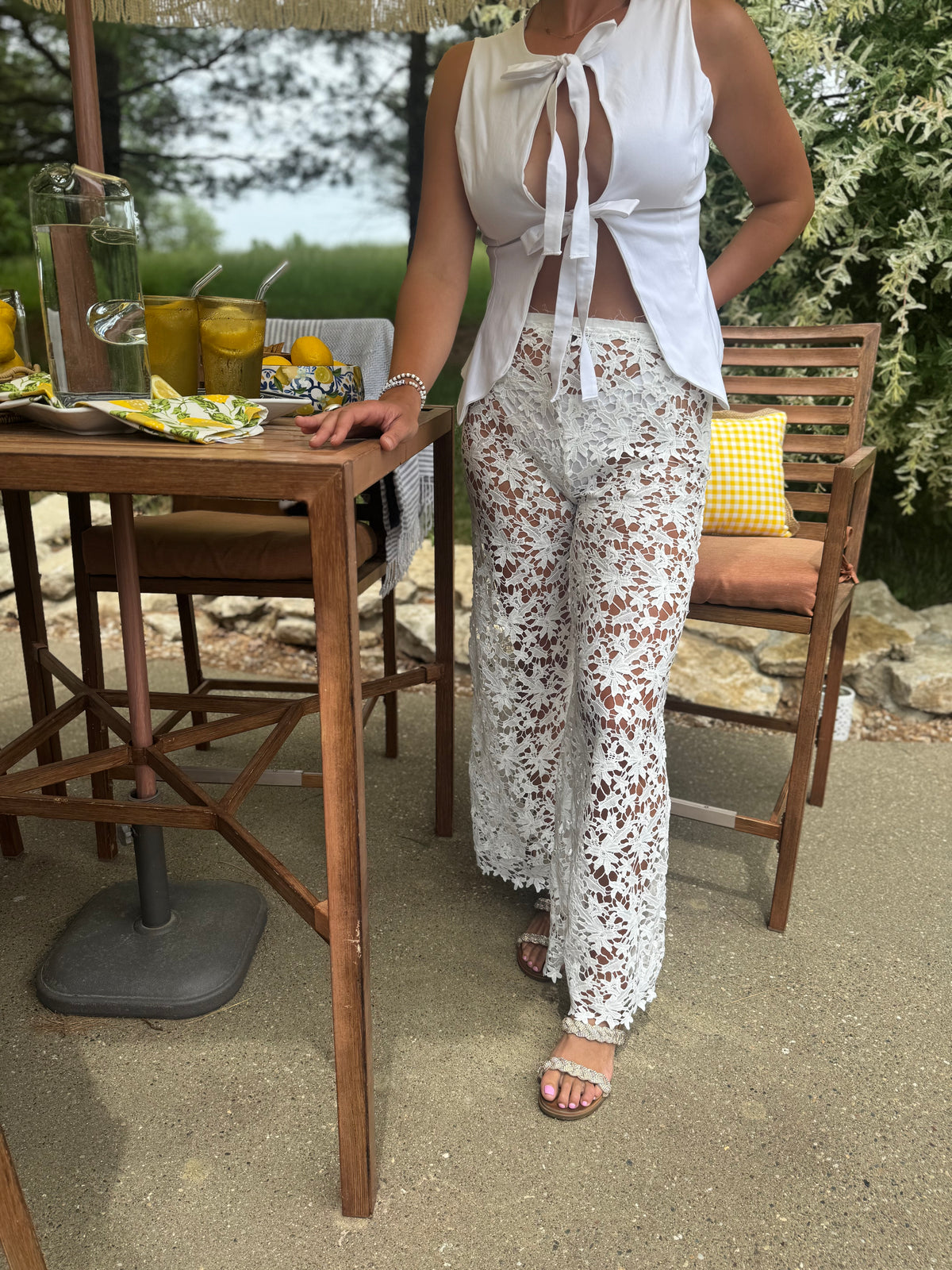Ivory Tie Front Open Vest