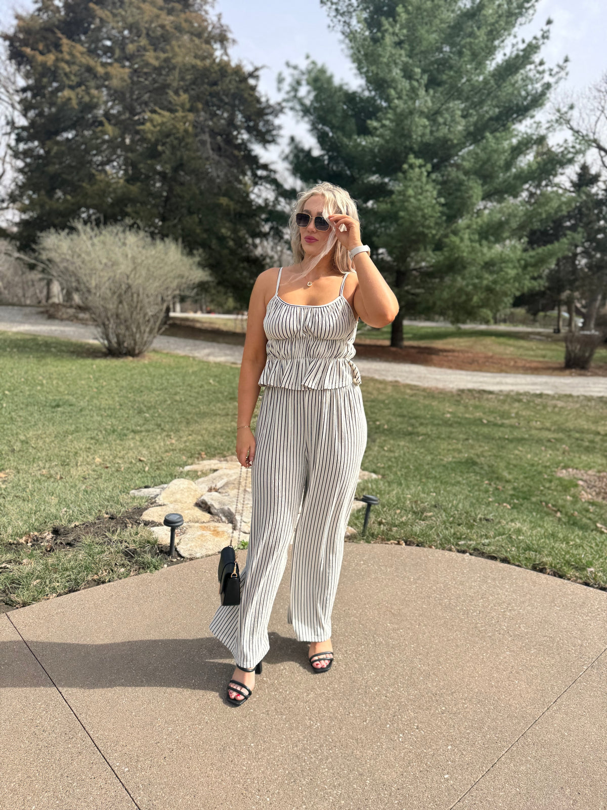 Black & Natural Striped Wide Leg Pants