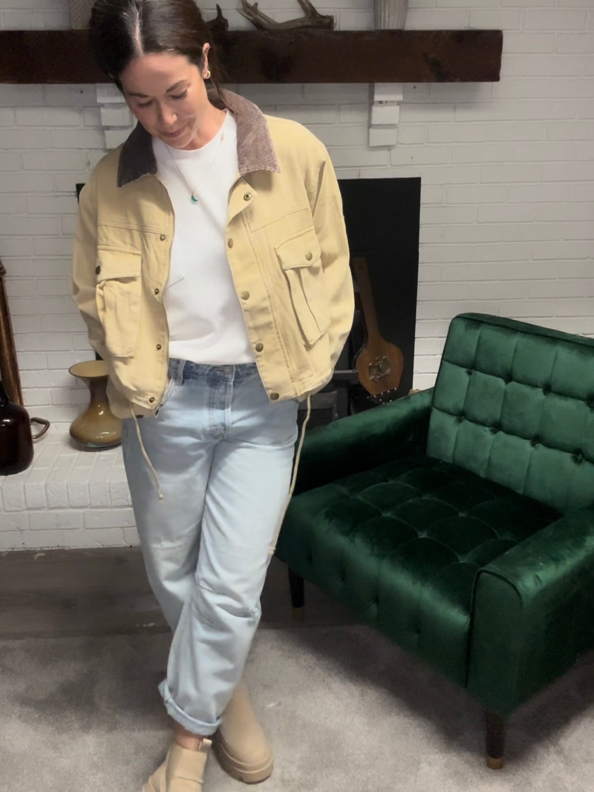 Corduroy Collar Contrast Twill Barn Jacket