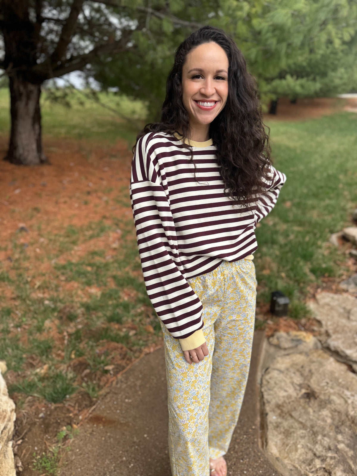 Butter & Burgundy Striped Pullover