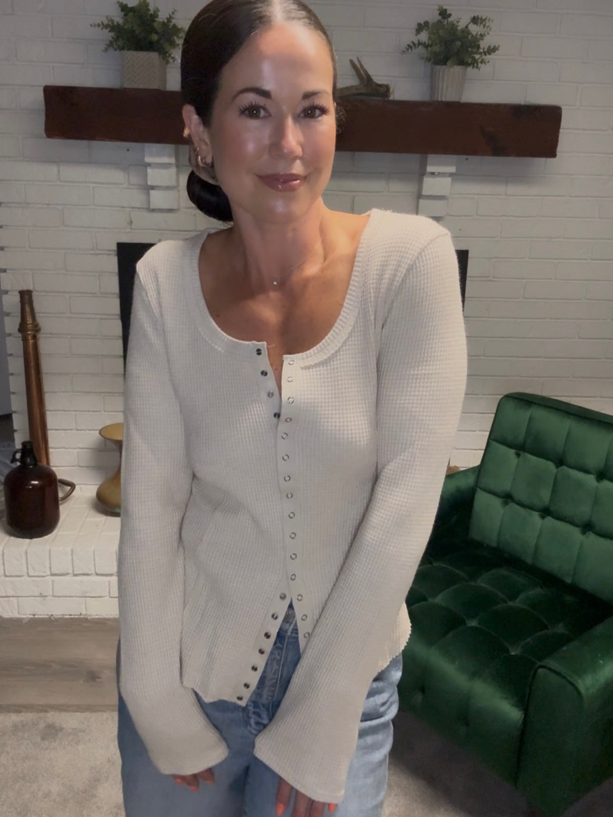 Oatmeal Snap Front Thermal Top