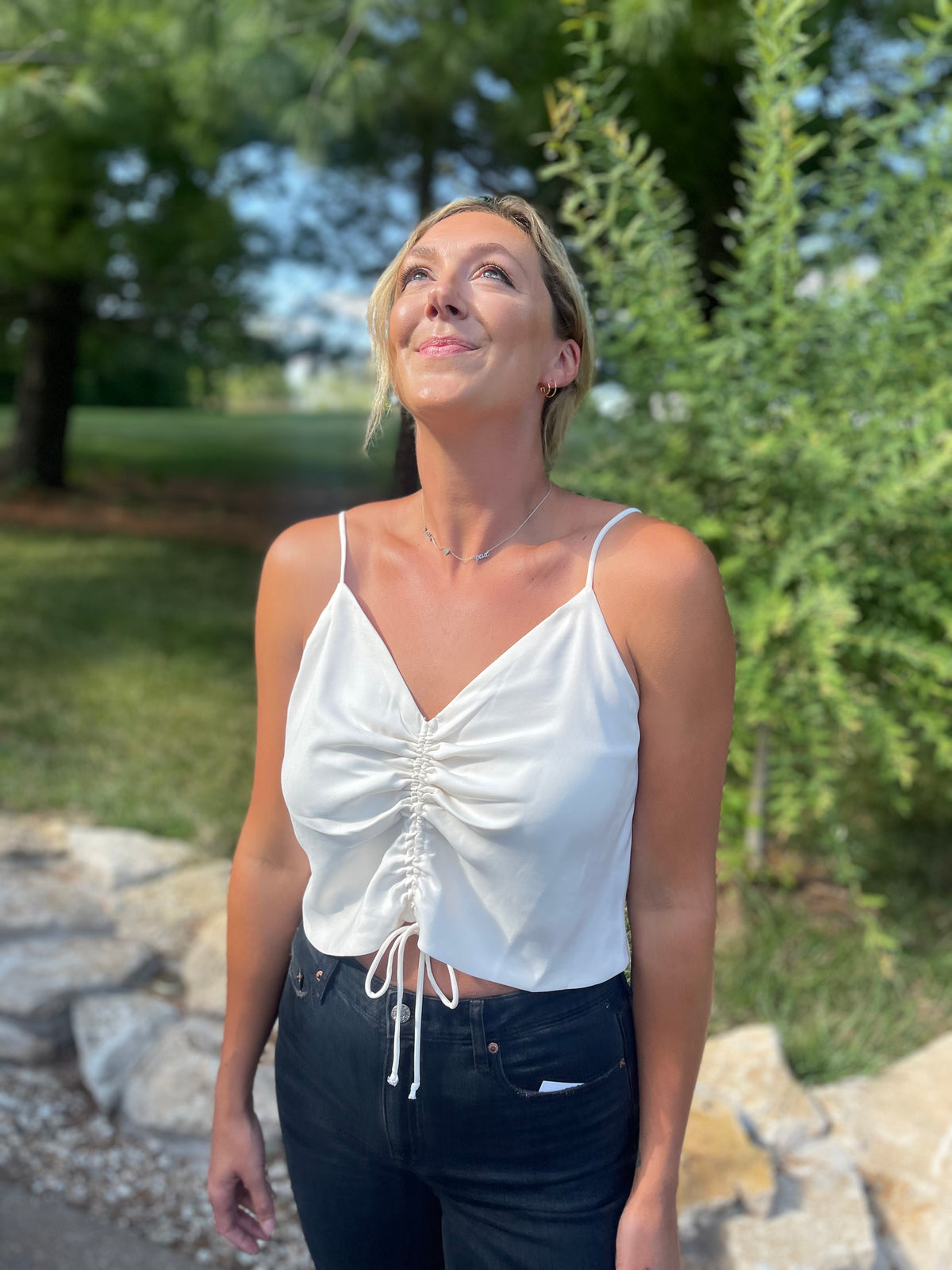 Ivory Cinched Front Satin Cami