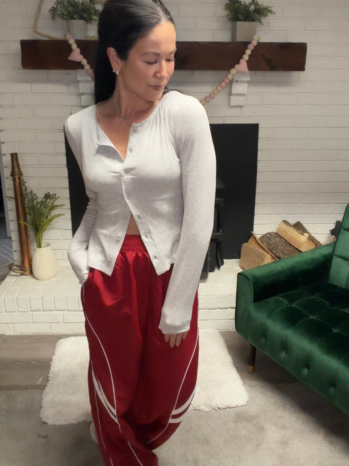 Red Wide Leg Track Pant