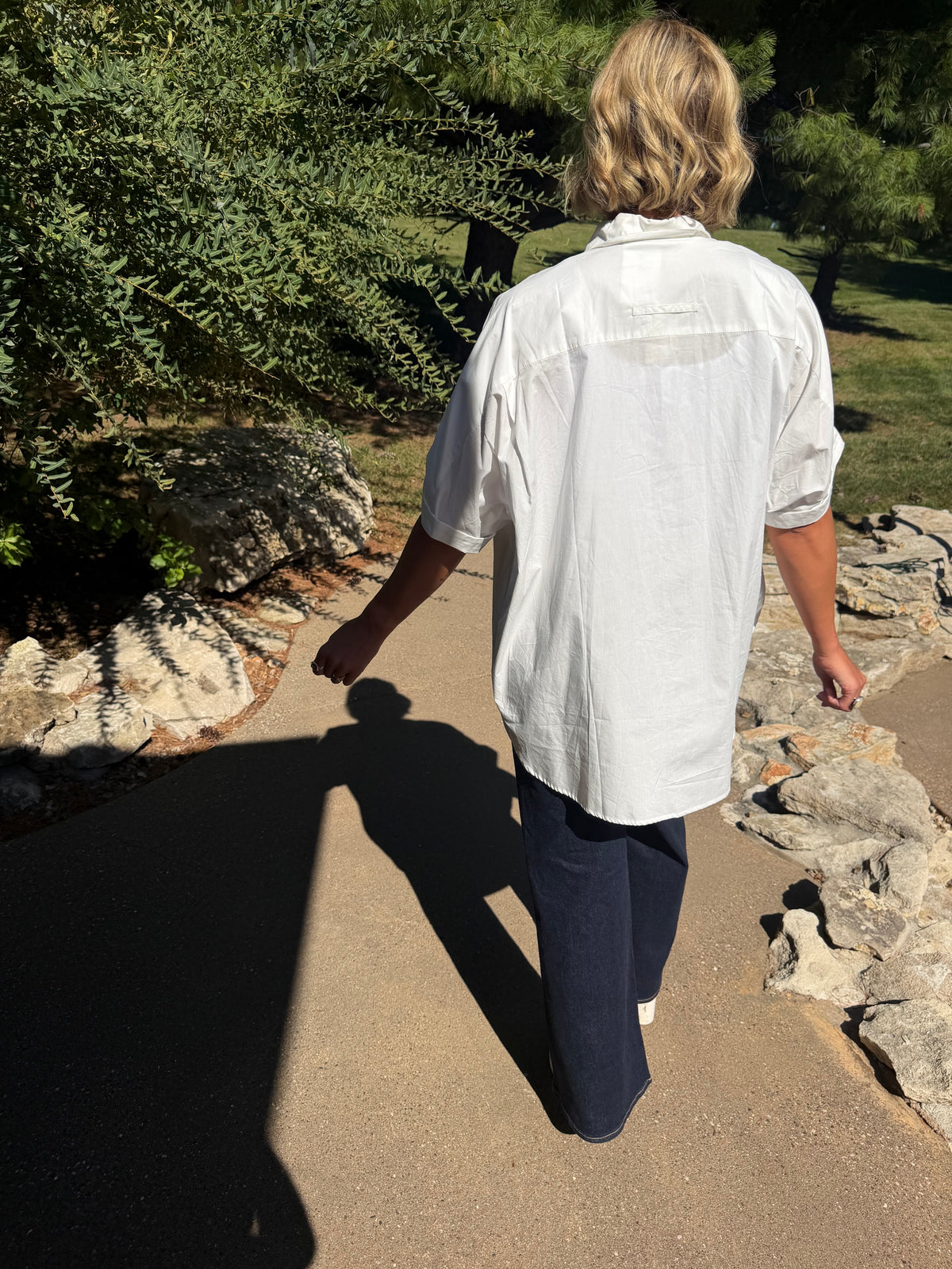 Off White Short Sleeve Oversized Button Down