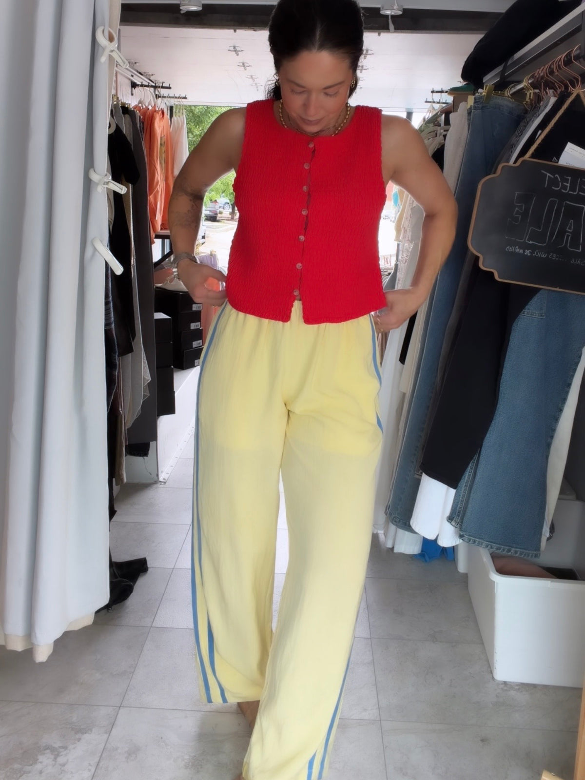 Butter & Blue Stripe Track Pants