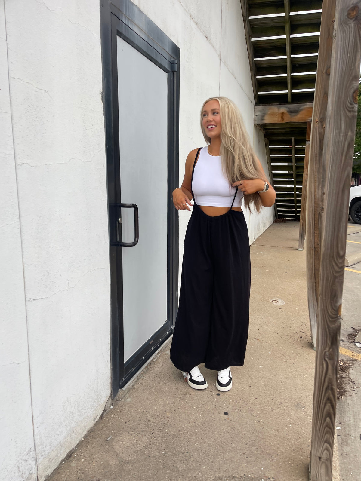 Black Wide Leg Suspender Jumper