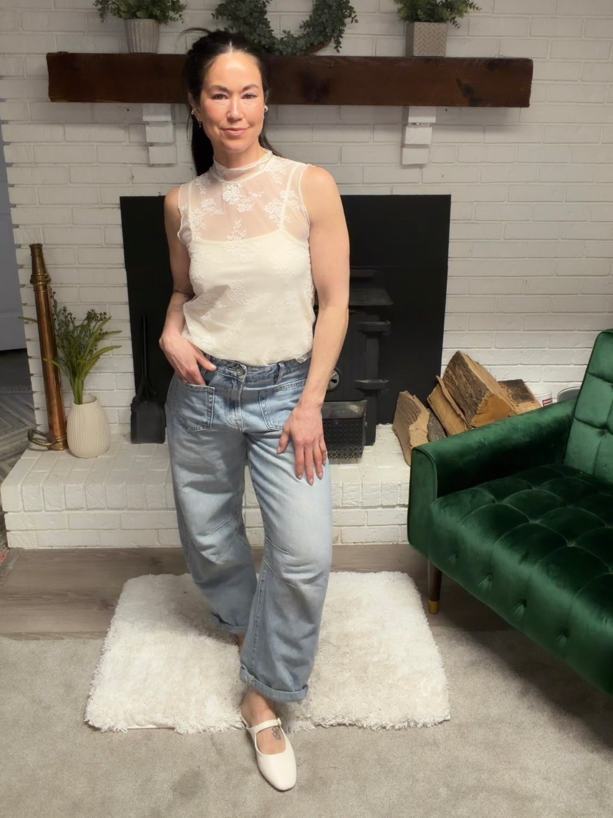 Cream Lace Overlay Sleeveless Top