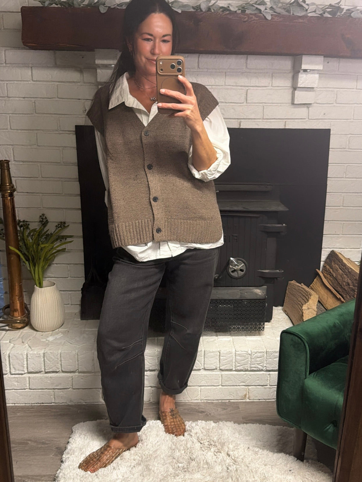 Mocha Button Front Sweater Vest