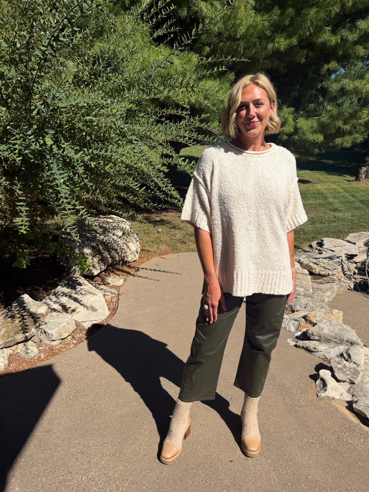 Oatmeal Short Sleeve Oversized Sweater