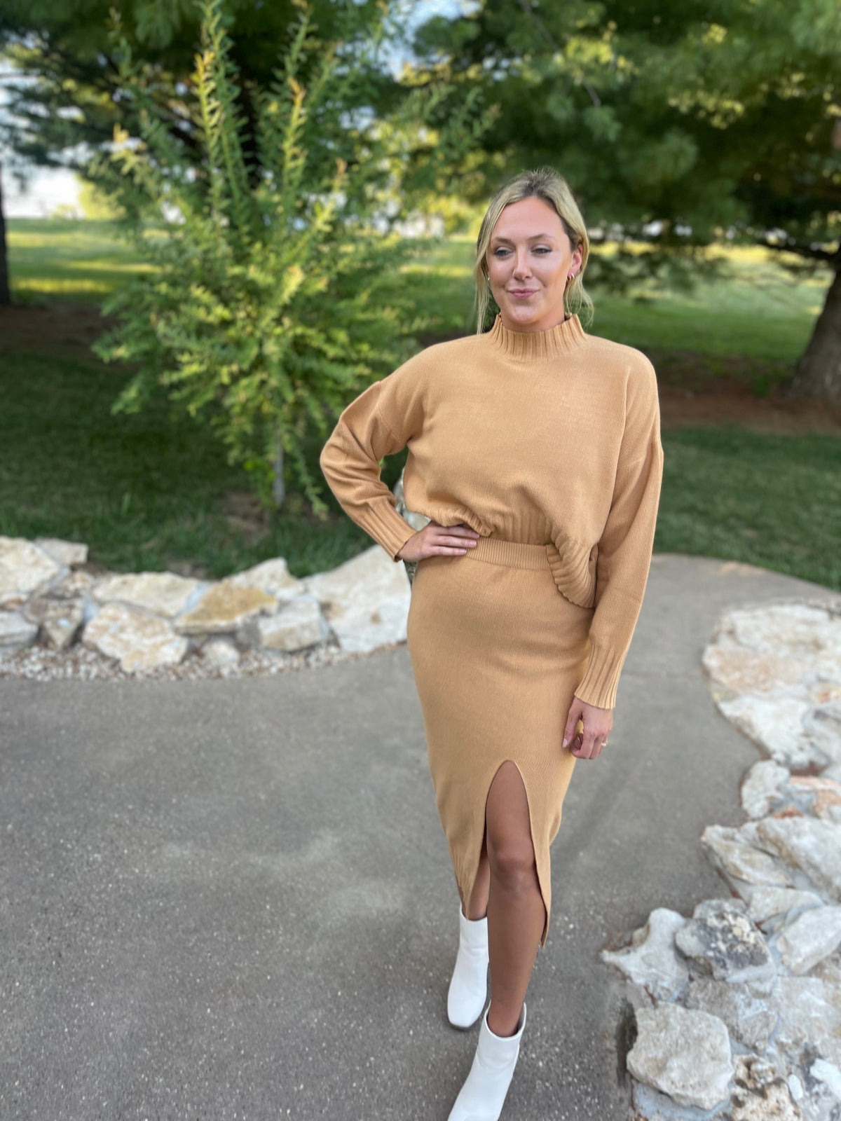 Camel Mock Neck Sweater Set