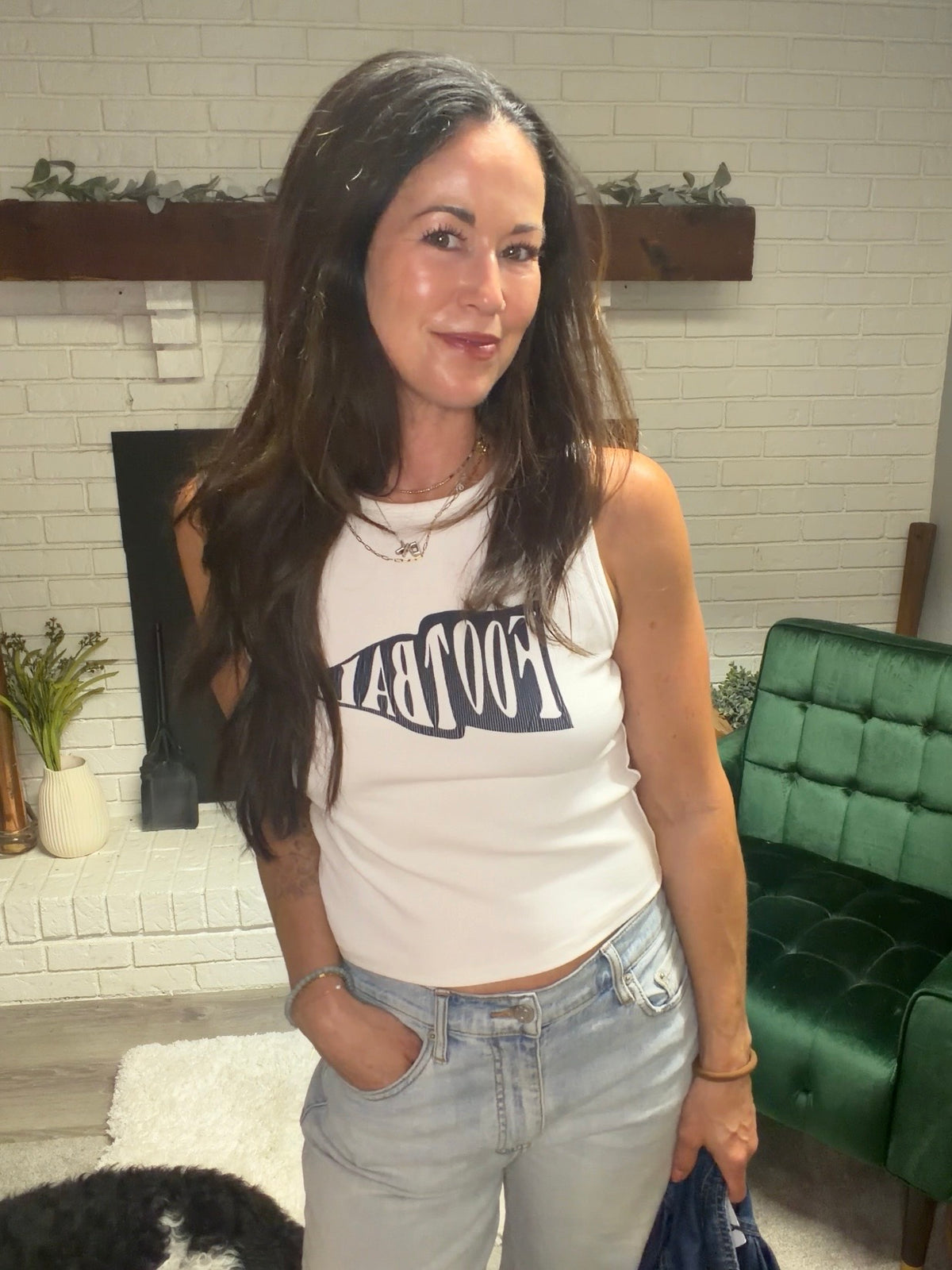 White & Navy Game Day Tank