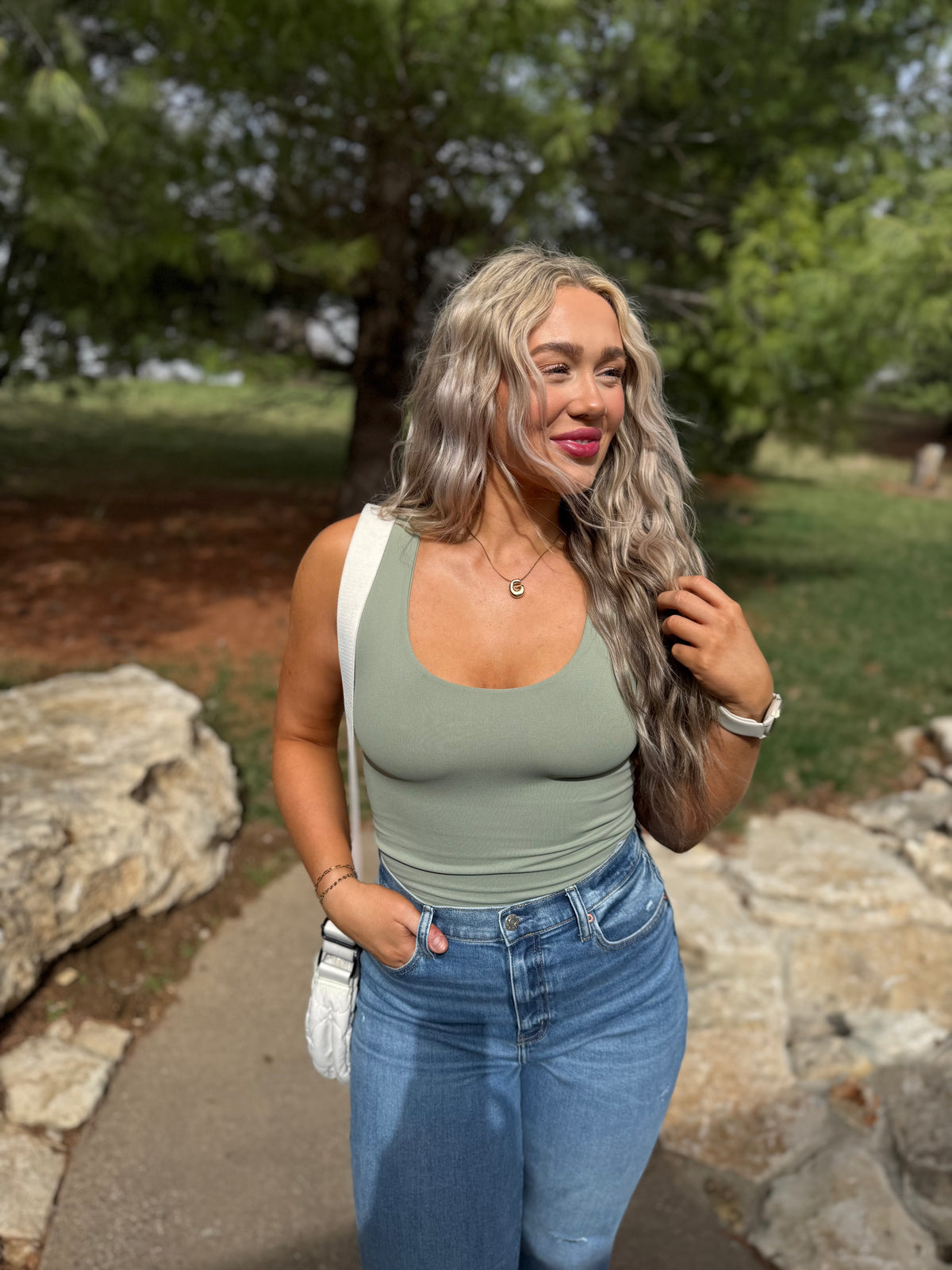 Green Tea Seamless Lined Tank Top