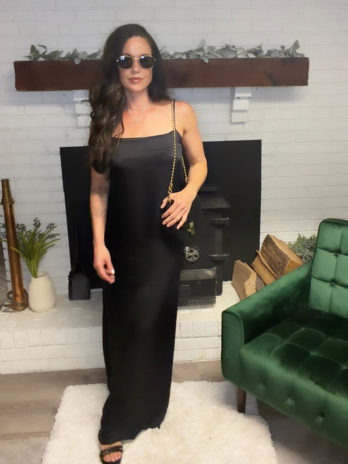 Black Spaghetti Strap Woven Slip Dress