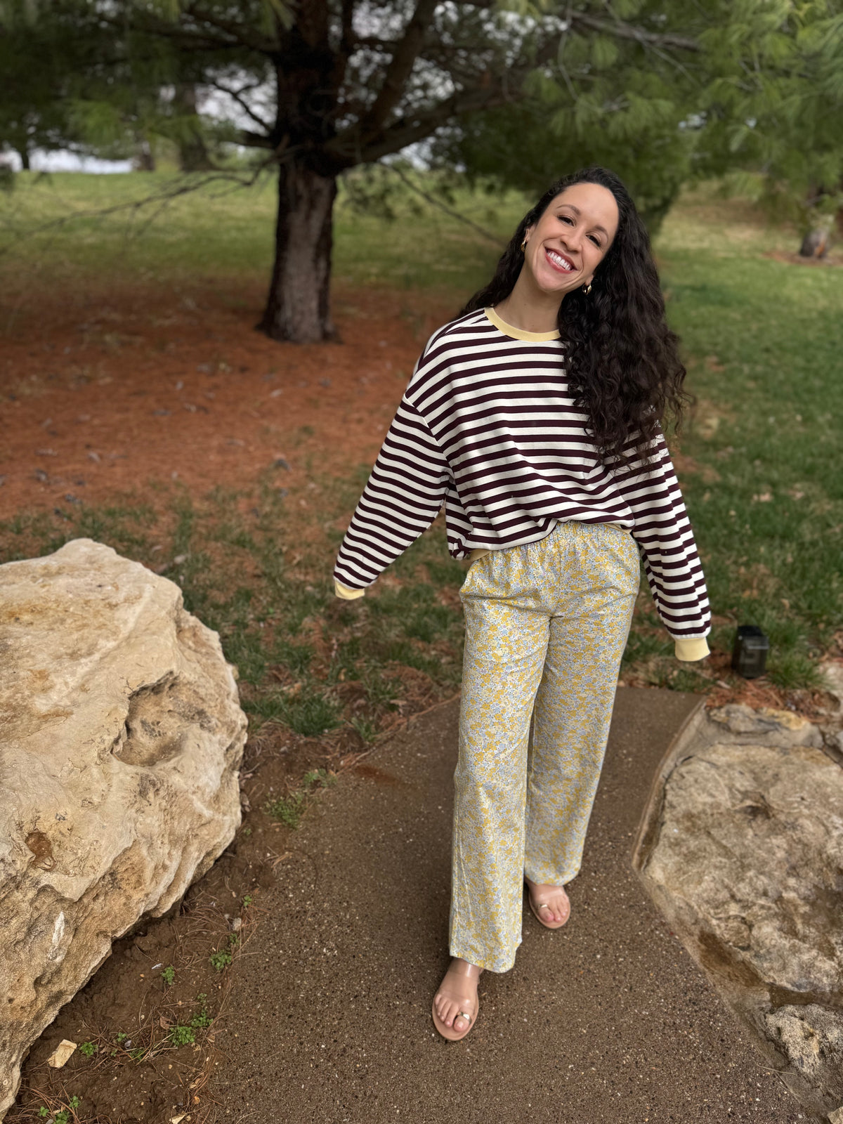 Butter & Burgundy Striped Pullover