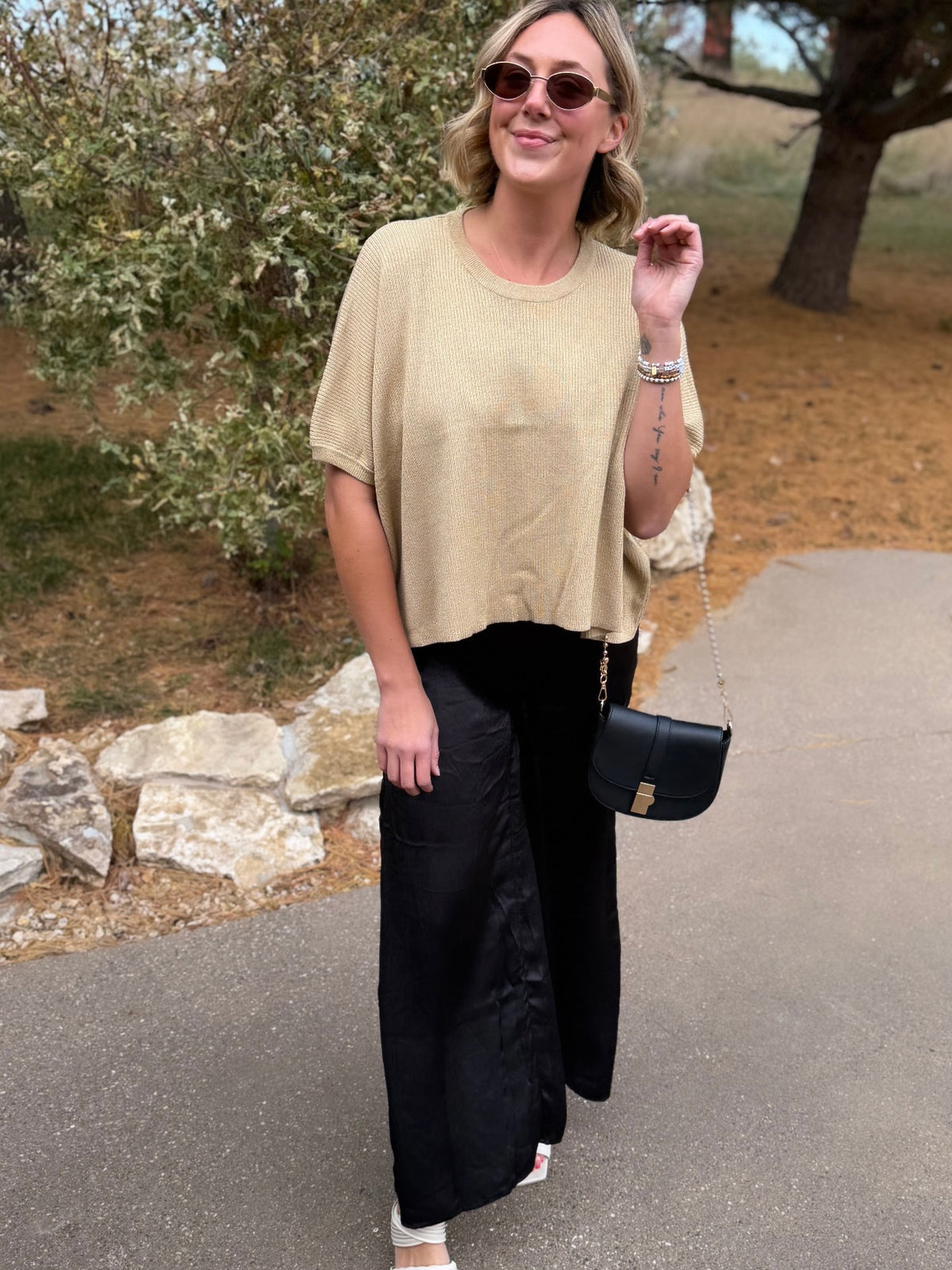 Gold Short Sleeve Lurex Top