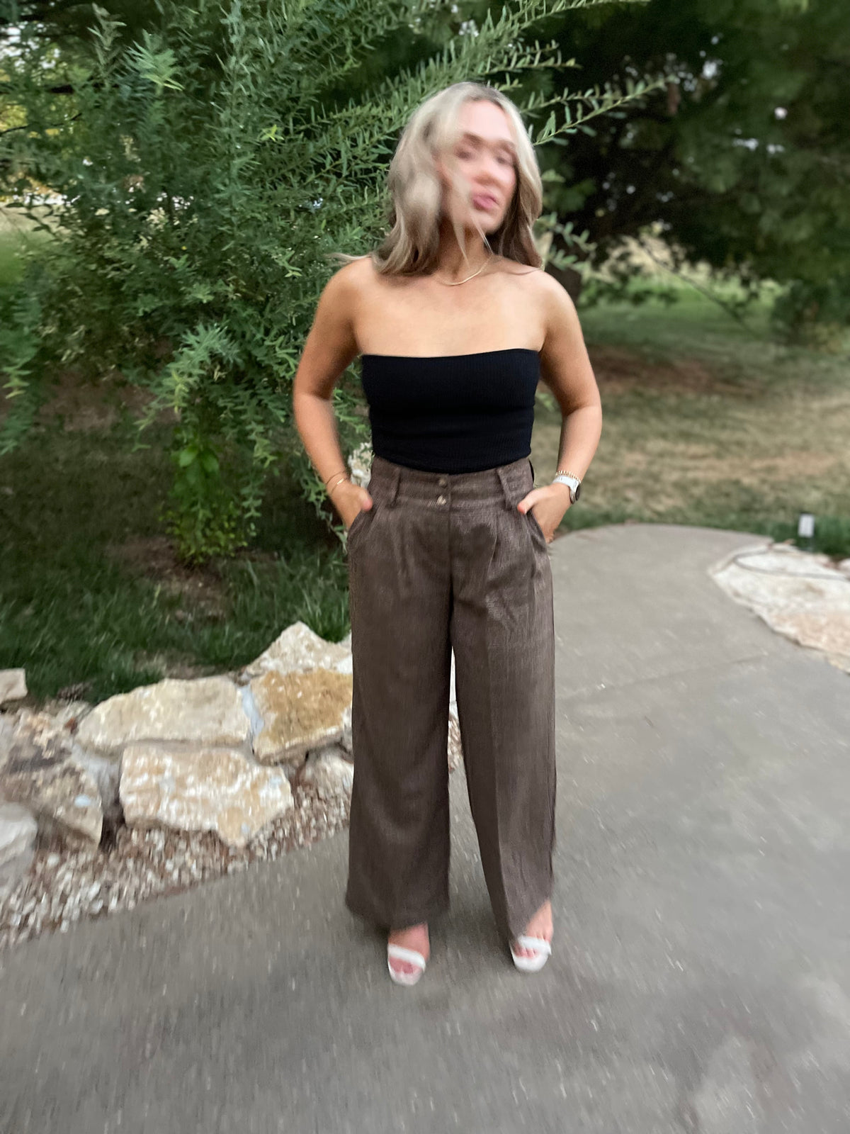 Brown Plaid High Waisted Trousers
