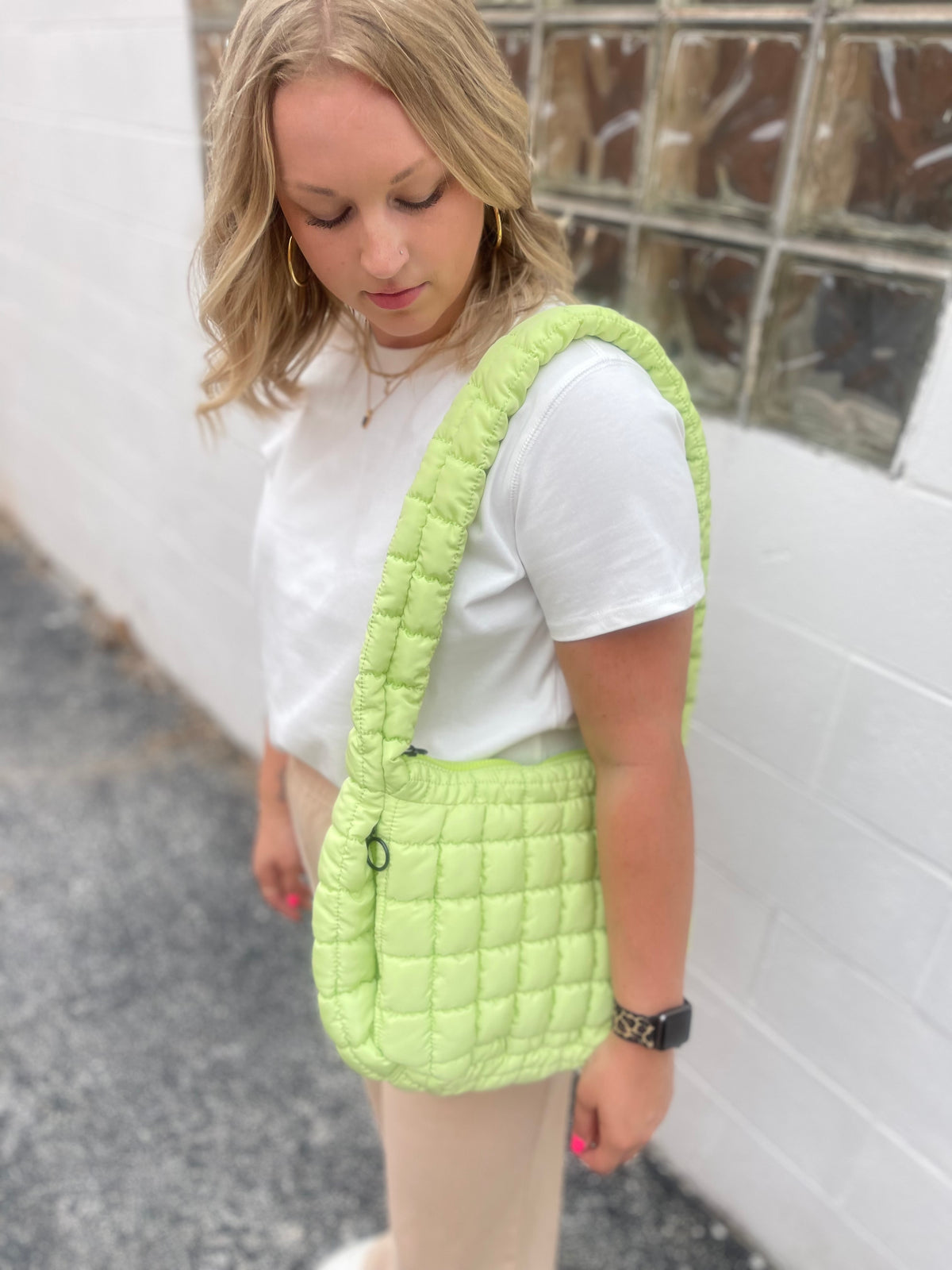 Lime Quilted Slouchy Bag