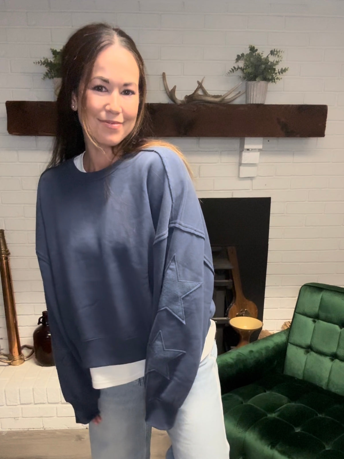 Navy Star Sleeve Sweatshirt