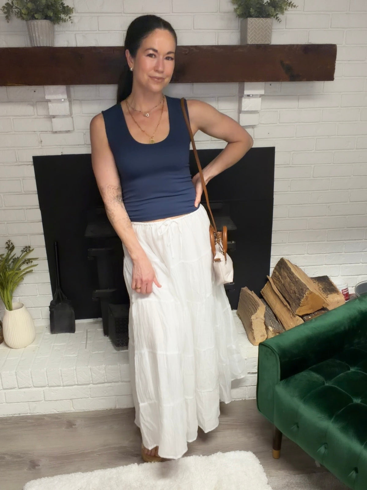 Navy Lined Staple Tank Top
