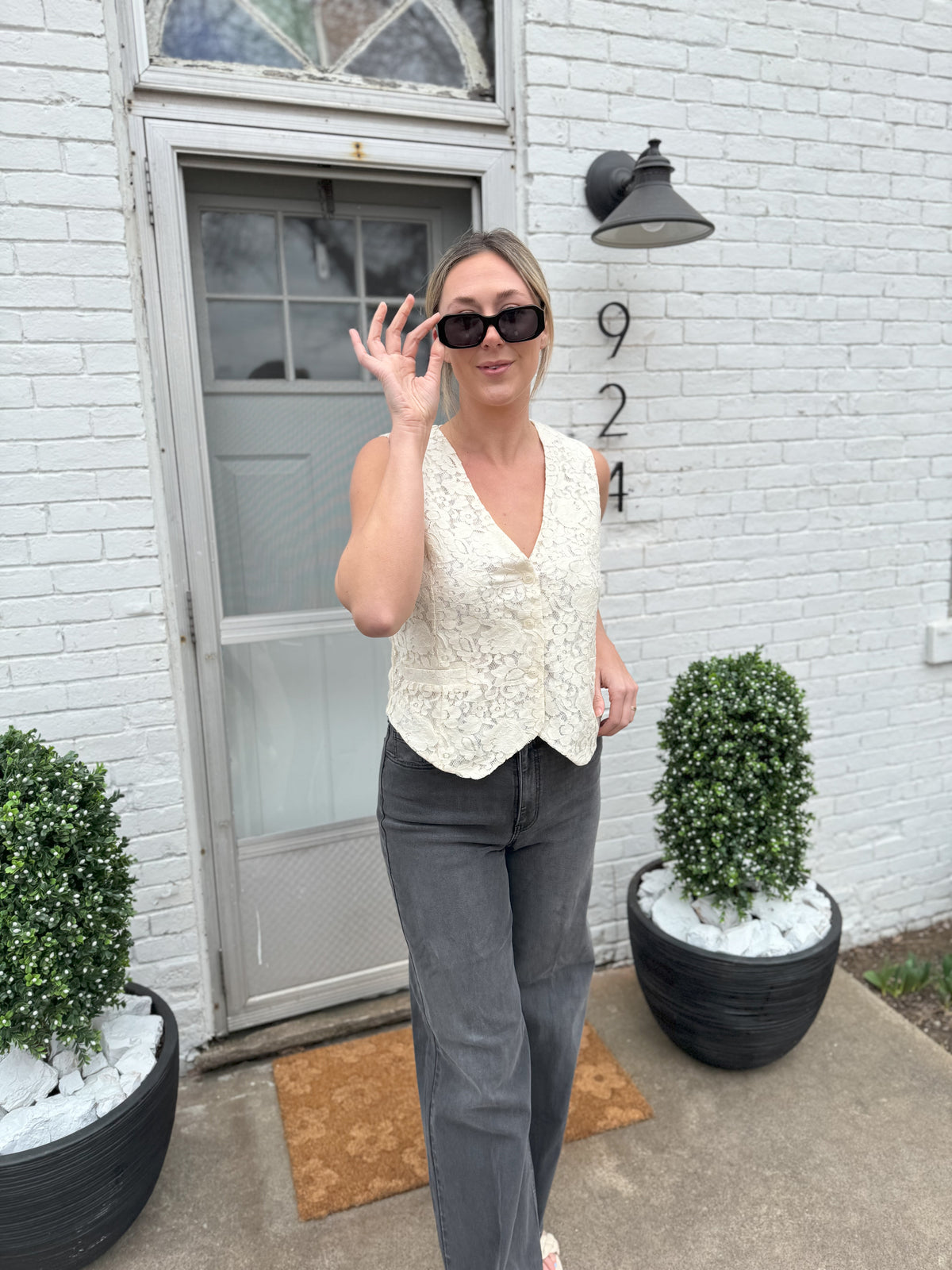 Ivory Lace Tie Back Vest