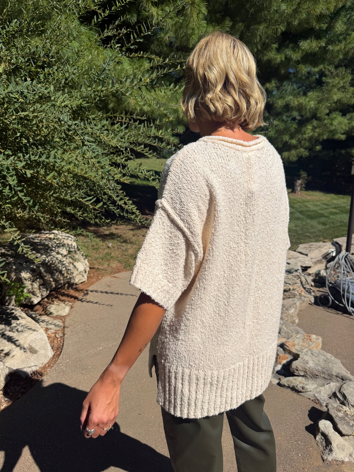 Oatmeal Short Sleeve Oversized Sweater